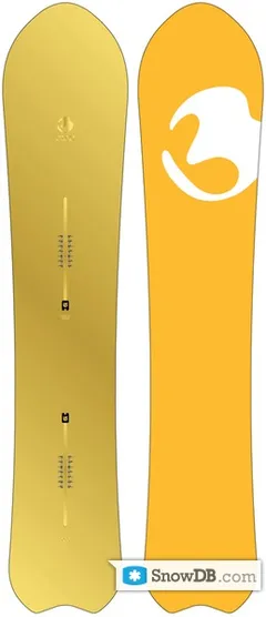 Burton Fish 156cm 2011/2012年モデル（左：ベース／右：トップデッキ）— ボード下端に V 字スワローテールが明瞭