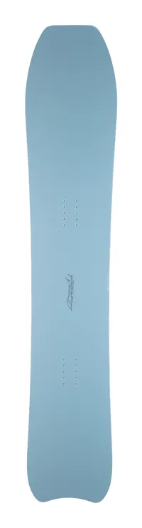 Gentemstick Stingray スノーボード（2023-24年モデル）トップシート：ブルーグレーのトップデッキに Gentemstick Stingray のサインロゴ